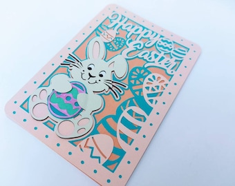 Scheda SVG a strati di buona Pasqua Coniglietto pasquale Cricut Silhouette Cameo Conigli pasquali tagliati al laser Modelli di uova di Pasqua SVG Schede per bambini file svg