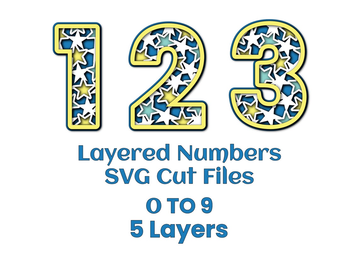 Numbers 0 to 9 Stars Layered SVG Cut File 5 Layers Templates Numbers ...