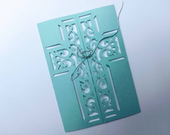 Lasergesneden SVG Cricut-bestanden kruis doop eerste communie poort vouw kaart uitnodiging paaskaart Pascha Memorial Card Silhouette Cameo-bestanden