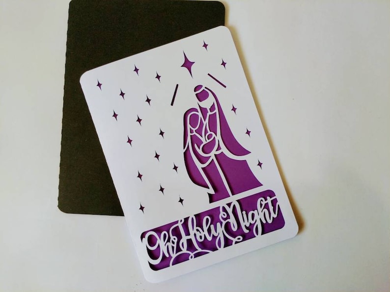 SVG Oh Holy Night julkort Cricut Cut filmappkort, mallar Jesu födelsedag Belen julsilhuett cameo laserskuren bild 8