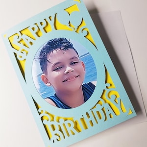 Happy Birthday Card Cricut SVG gesneden bestand svg map kaart aanpasbare foto of afbeelding kaart lasergesneden Silhouette Cameo sjablonen svg bestand knippen