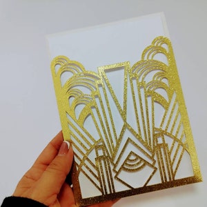 Cartão de bolso para convite de casamento SVG Art Deco O Grande Gatsby Arquivo de corte SVG para casamento Cricut Silhouette Cameo Cartão de inserção com corte a laser Convites