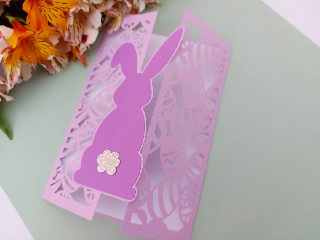 Easter Bunny SVG Gate Fold Card Cricut Silhouette Cameo Laser Cut Happy ...