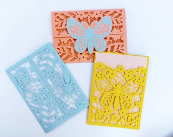Butterfly Cards 3 Templates SVG Cut Files Cricut Birthday Butterflies Bundle Spring Laser Cut Gate Fold Card Silhouette Cameo Antique Lace
