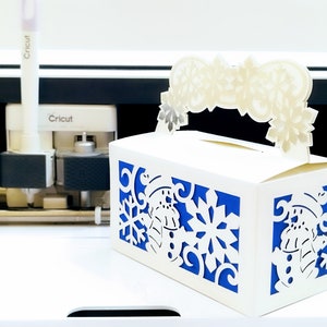 SVG Weihnachten Geschenk Box Schneemann Schneeflocken Cricut geschnitten Dateivorlagen Papier Handwerk Schneeflocken Silhouette Cameo Laser Cut Gunst Box Cricut svg
