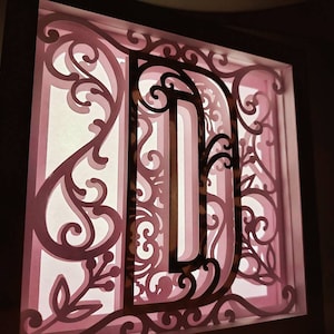 Letra D Shadow Box 3D Alfabeto SVG Cortar Archivos Cricut letras caja de luz mandala en capas Silueta Cameo Laser Cut Brother Scan Cut Cricut SVG