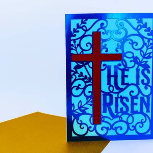 Il est ressuscité Cricut SVG Joyeuses Pâques carte croix SVG Cricut coupe fichiers modèles Silhouette camée croix découpé au laser fabricant de circuits cadeau de Pâques bricolage