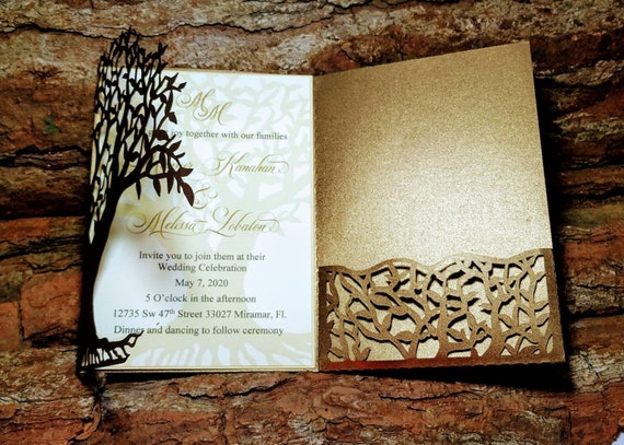 Download 5x7 Svg Laser Cut Wedding Invitation Tree Tri Fold Card Cricut Etsy