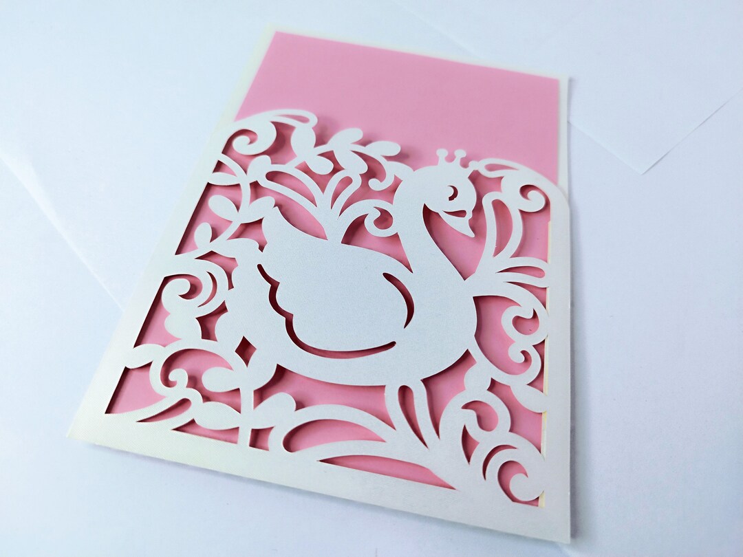 Swan Card SVG Invitation Baby Shower Baby Swan Baptism Card Template ...