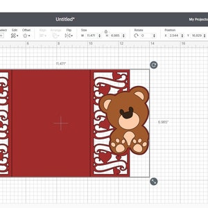 May include: A red card with a white teddy bear and hearts cut out. The card is designed to be folded in half.
