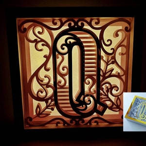 Letra Q Shadow Box 3D Alfabeto SVG Cortar Archivos Cricut letras caja de luz mandala en capas Silueta Cameo Corte Láser Brother Scan Cut Cricut SVG