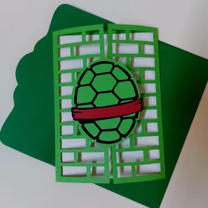 SVG Cricut File Gate Fold Card Turtles Birthday Boy Card Invitation Template Laser Silhouette Cameo Turtle lover card Pizza Party SVG card
