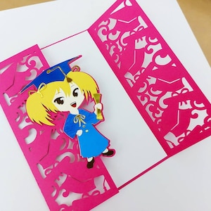 Graduation Invitation Card Class of 2025 SVG Cricut Senior Cut File greeting card for kids anime Senior 2025 Laser Cut Cameo girl graduate