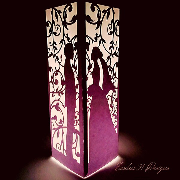 SVG File Lantern Bride and Groom Centerpiece Luminaries Laser Cut Template Wedding Couple Cricut Silhuette  DXF Romantic Lantern Paper Cut