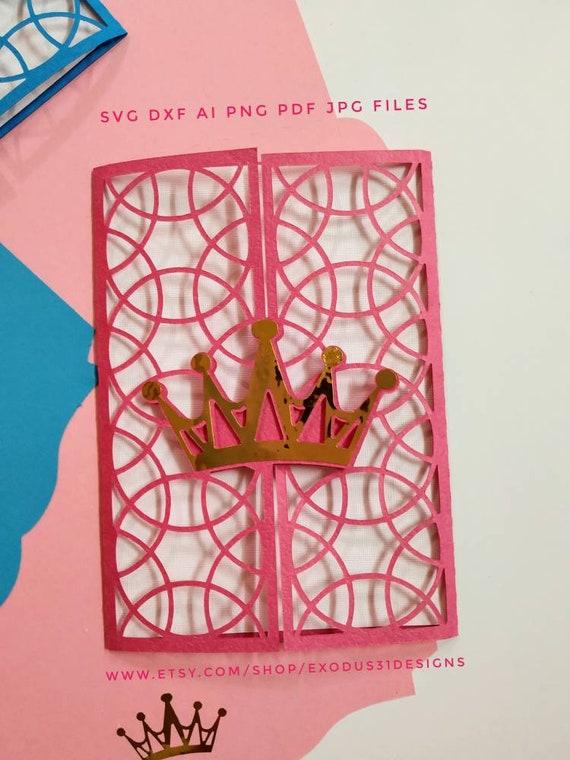 Download 2 Svg Laser Cut Files Cricut Crown Invitation Template Gate Etsy