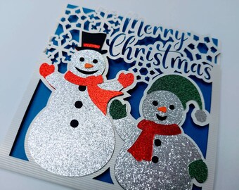 SVG Christmas Cards Snowman Cut File Cricut Templates Snowman Merry Christmas Gifts Laser Cut Silhouette Cameo DXF Christmas With Friends ai