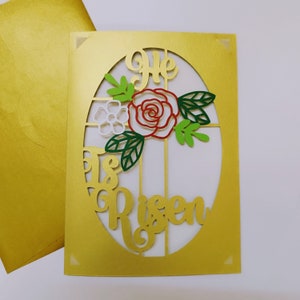 SVG Lui è risorto Scheda Laser Cut SVG Cricut Files Croce Battesimo Porta Piega Biglietto Invito Pasqua Scheda Commemorativa Pasqua Silhouette Cameo