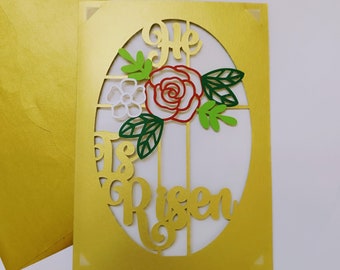 SVG He is Risen Card Laser Cut SVG Cricut Files Cross Baptism Gate Fold Card Invitation Easter Card Passover Memorial Card Silhouette Cameo