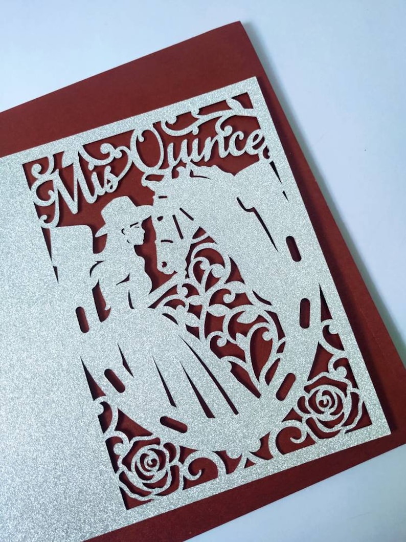 SVG Laser Cut Invitation Template MIS QUINCE Folder Card Cricut Girl Horse Roses Cricut Mexican Quinceanera Charra Card Silhouette Cameo 15 image 7