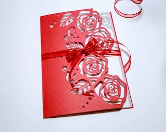 SVG Laser Cut Roses Wedding Invitation Cricut Folder Card 5x7 inches QUINCEANERA Sweet Sixteen Cards Silhuette Cameo die cut Cardmaking Rose