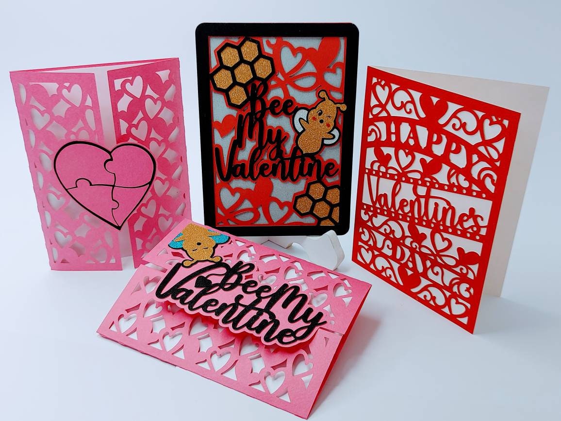 Bundle Valentine's Day Svg Set 4 Card Cricut SVG Layered Cut Files Bee ...