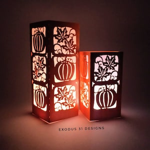 Set 2 SVG Lanterns Templates 3D Thanksgiving Dinner Decor Pumpkin Autumn Leaves Fall Cricut Centerpiece Cut Files Silhouette Cameo Laser cut