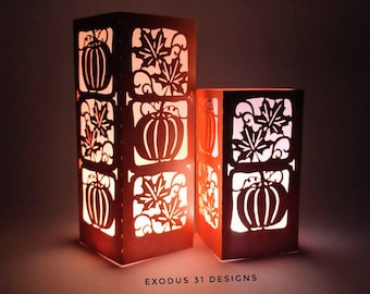 Set 2 SVG Lantern Template 3D Thanksgiving Dinner Decor Autumn Leaves Fall Cricut Centerpiece Cut Files DXF Silhouette Laser Cut Paper Cut