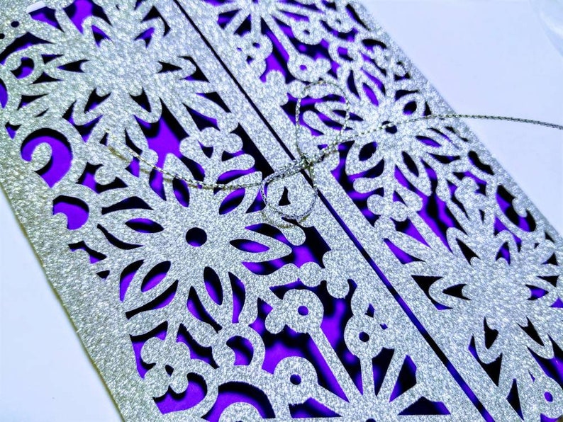 SVG Laser Cut Files Templates Wedding Invitation Snowflakes Gate Fold Card Cricut Frozen Theme Card Silhouette Cameo DXF Christmas Cards Ai image 8