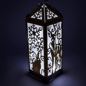 Modelo de arquivo de corte SVG 3D de lanterna de papel, flocos de neve de animais de inverno da floresta, silhueta Cricut, camafeu, irmão, escaneamento, corte a laser, coruja, veado, raposa