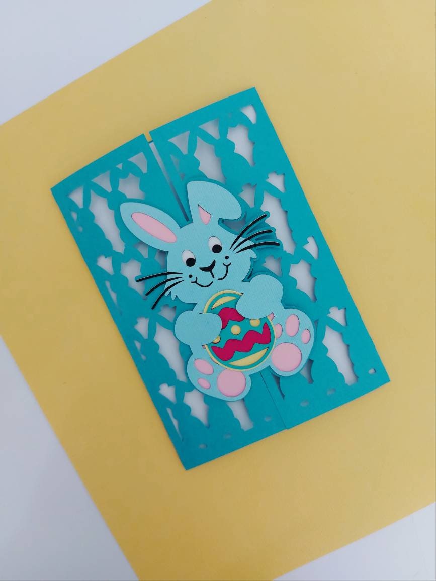Easter Bunny SVG Gate Fold Card Cricut Silhouette Cameo Laser Cut Happy ...