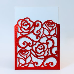 SVG Invitation Holder Roses template Wedding Invitation Anniversary Card Roses Swirls Cut File Sleeve Card Cricut Silhouette Cameo Laser cut