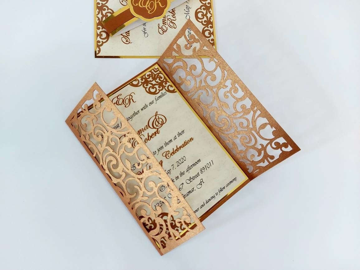 Arabesque Wedding Invitation Cards Front Back View Stock Vector by