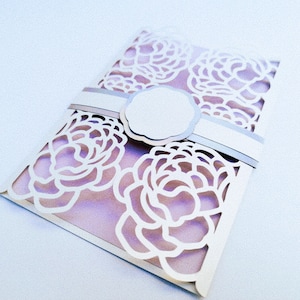 SVG Templates Wedding Invitations Cut Files Peonies design Cricut svg Peony romantic wedding card belly band gate fold card Silhouette Cameo