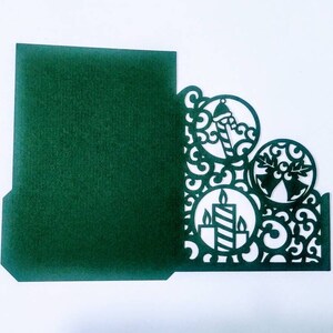 SVG-mall Cricut julfickakort 5x7 tum Silhouette Cameo Laser julklappar Julklockor Godisljus Julsvirvlar bild 3