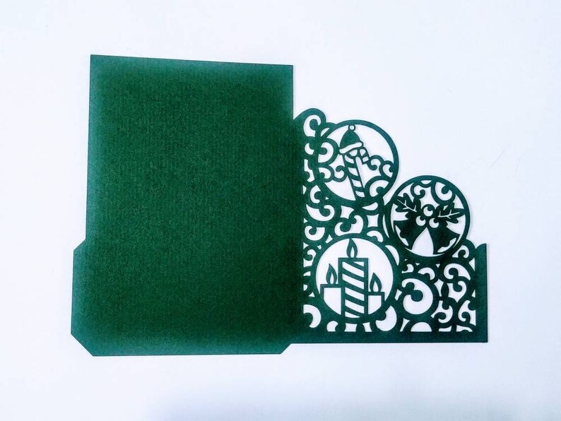 SVG-mall Cricut julfickakort 5x7 tum Silhouette Cameo Laser julklappar Julklockor Godisljus Julsvirvlar bild 3