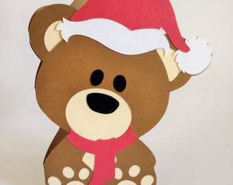 Christmas Card Teddy Bear SVG Template Merry Christmas Gift Card Cutting Files Cricut Silhouette Laser Cut Cold Winter Grizzly Bear Happy