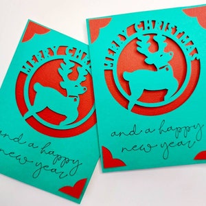 Tarjetas navideñas Archivos de corte SVG de Cricut Tarjeta de inserción Cricut Joy 4,25 x 5,5 pulgadas Cricut Maker Tarjeta de 5 x 7 Tarjetas Silhouette Cameo de reno Archivo SVG