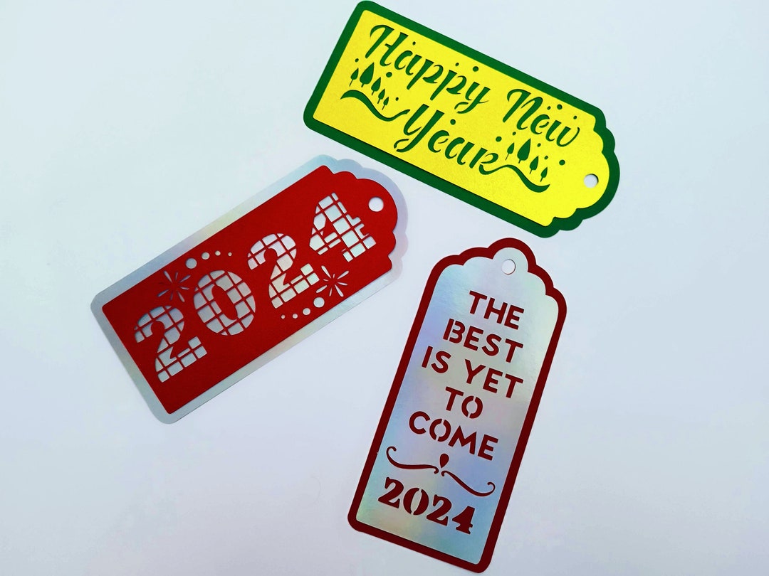 Happy New Year 2024 SVG Bookmarks Tags Cut File Templates Gifts Tags Cricut Silhouette Cameo