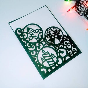 SVG-mall Cricut julfickakort 5x7 tum Silhouette Cameo Laser julklappar Julklockor Godisljus Julsvirvlar bild 4