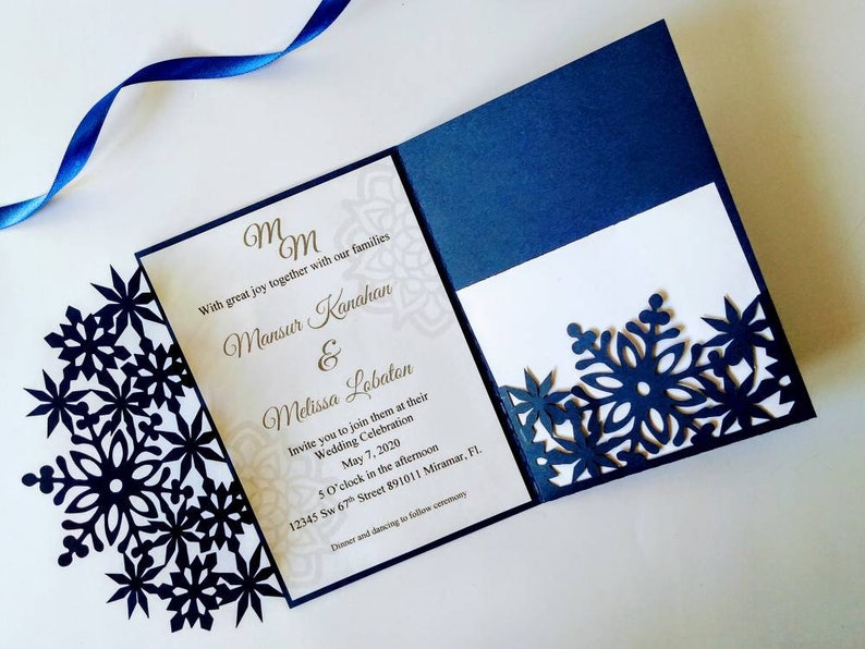 Laser Cut Winter Wedding Invitation Cricut SVG Template Tri Fold Card Snowflakes Frozen Card DIY Wedding Laser Cut Silhuette Cameo DXF svg image 5