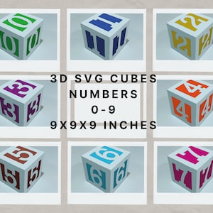 9x9x9 pulgadas Números 3D 0 a 9 Archivos de corte SVG Cubo Cricut Letras 3d Decoración de baby shower cumpleaños aula en casa Bloques de bebé Cameo Corte láser