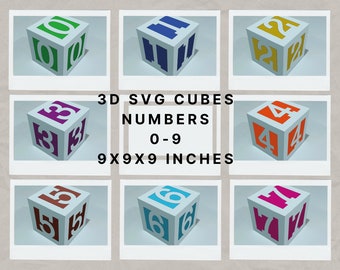 9x9x9 inches 3D Numbers 0 to 9 SVG Cut Files Cube Cricut 3d letters Baby Shower decor birthday home classroom Baby Blocks Cameo Laser Cut