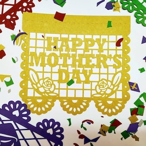3 SVG Cricut Banners Moederdag Papel Picado Happy Mother's Day Ik hou van moeder Lasergesneden Silhouette Cameo DXF Mexicaans Decor Vlaggen banners papier
