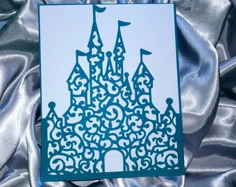 SVG TEMPLATE Cut File Princess Castle Pocket Invitation Card Cricut Laser Silhouette Cameo Sweet 16 Quiceañera Wedding Girl Party invitation