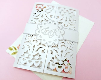 5x7 Wedding Invitation SVG Cricut Files Laser Cut Gate Fold Card Cut File Template Silhouette Cameo Antique Lace Design Die Cut Card Belly