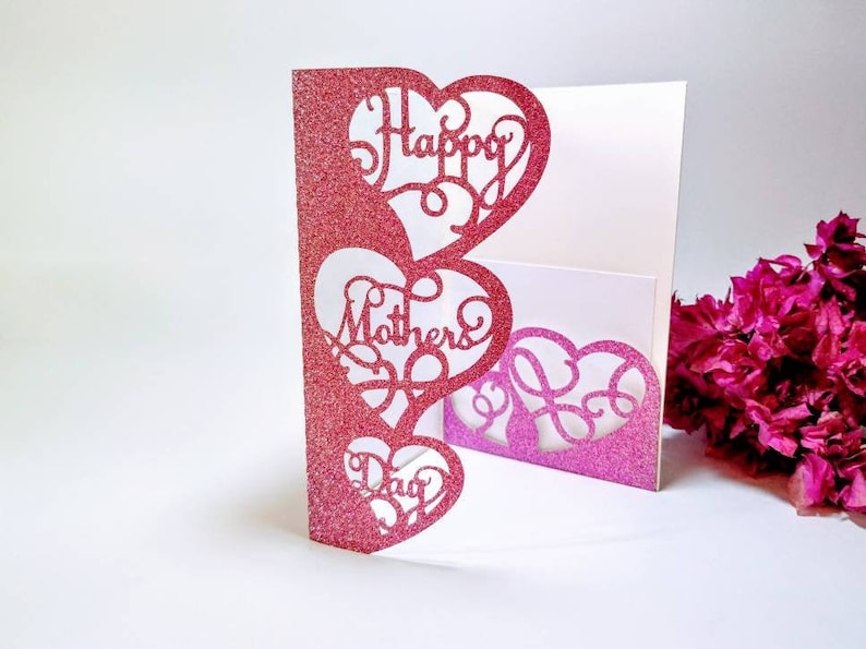 SVG Cut Files Cricut Mothers Day Card Template, Tri Fold Heart, Happy Mother's Day, Cricut Silhouette Cameo Cut DXF AI png  Laser Cut File 