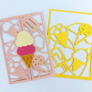 Juego de 2 tarjetas de cumpleaños SVG, plantilla para amantes de los helados, archivo de corte de invitación, Cricut Silhouette Cameo, tarjeta de cumpleaños con helado de verano, fiesta de helados