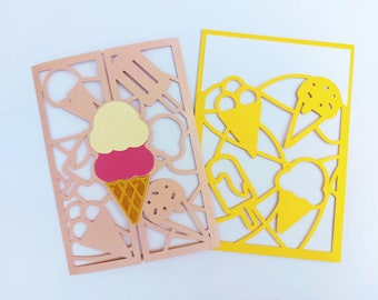 Ensemble de 2 cartes d'anniversaire SVG pour amateur de crème glacée modèle invitation fichier coupe Cricut Silhouette Cameo anniversaire popsicle carte d'été fête de la crème glacée