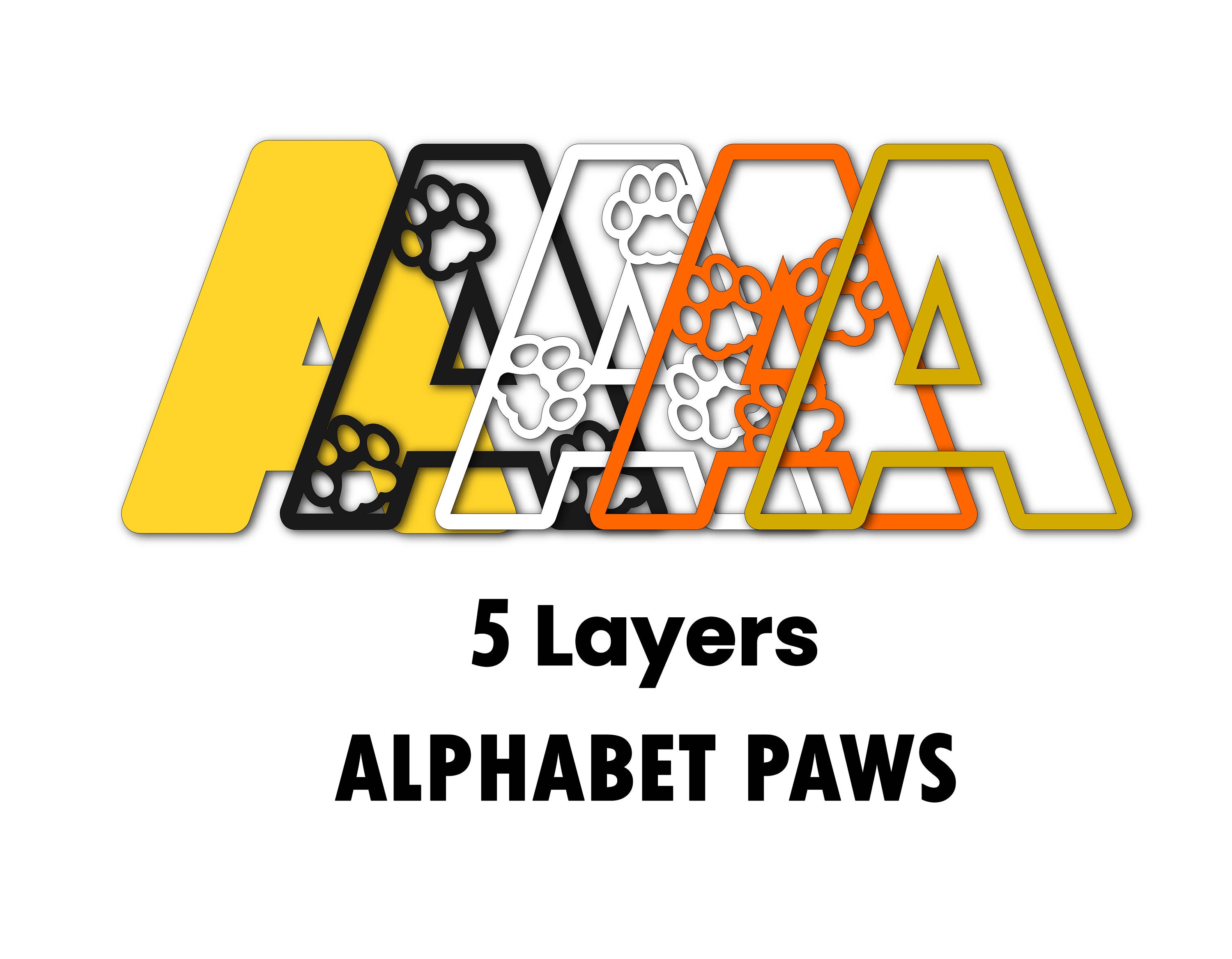 Alphabet A to Z Cat Paw Dog Paws SVG Layered 3D Cut File 5 Layers ...