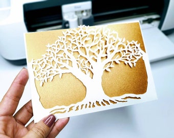 SVG Laser Cut Wedding Invitation Tree Landscape 7x5 inches Envelope Card Cricut Cut File Silhuette Cameo Tree of life Card Die Cut intricate